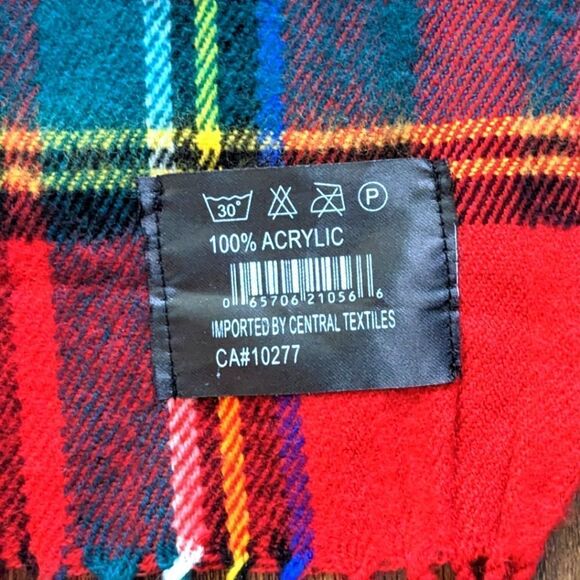 Tartan Red Green Yellow Blue Acrylic Fringe Throw - Picture 5 of 7